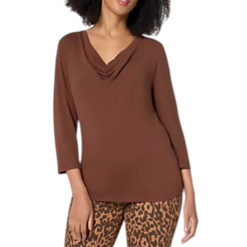RM Studio x Rebecca Minkoff Women's 3/4 Slv Drape Neck Top Cocoa - Regular